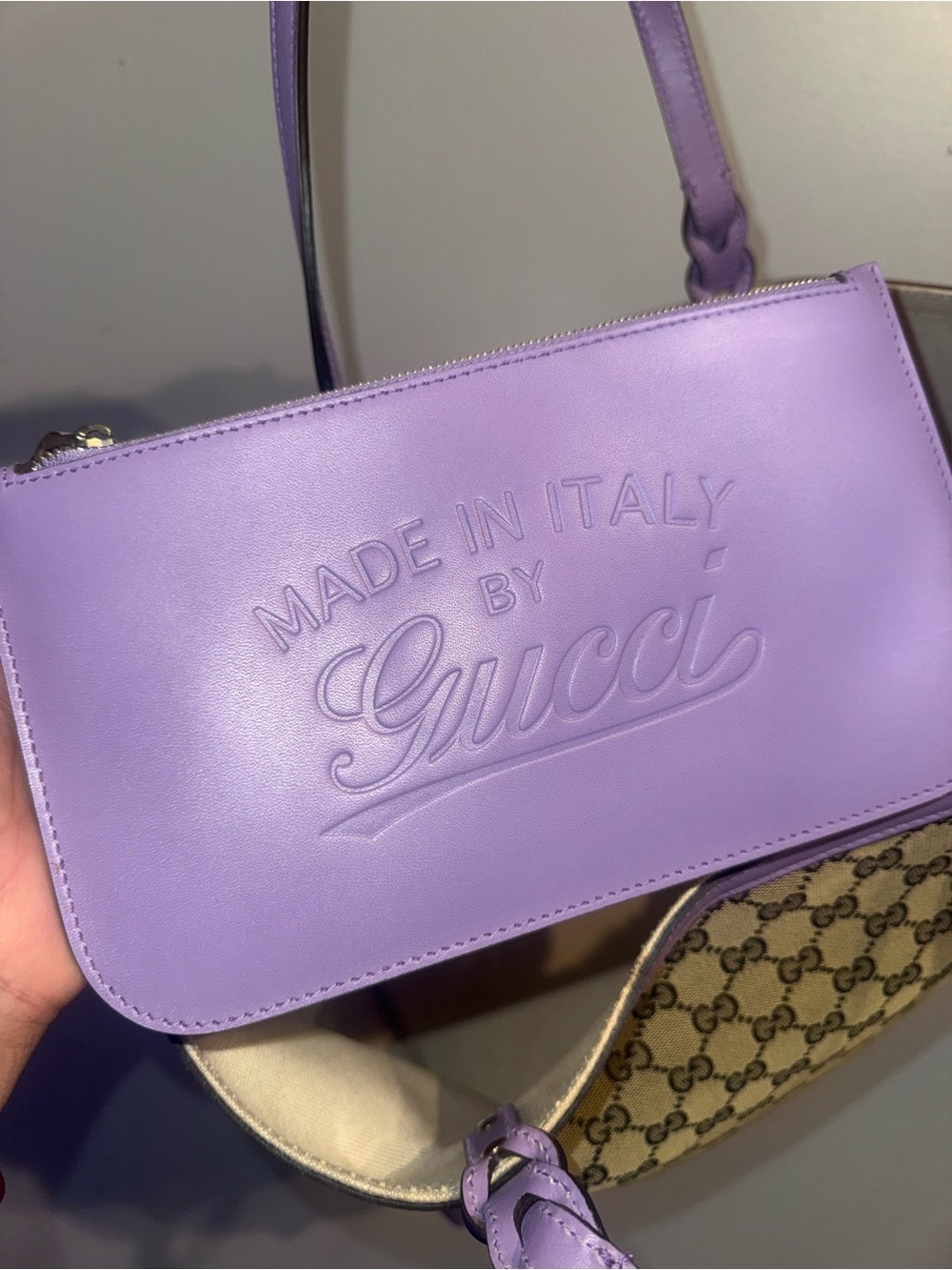 Gucci Beige GG Canvas Tote with Lavender Trim - Picture 12 of 16